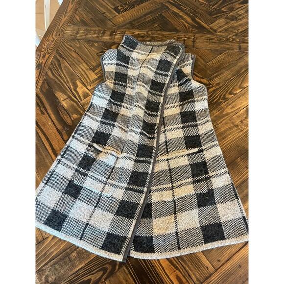 Yaira Wool Blend Open Front Cardigan Shaw Women Medium Plaid Neutral Comfy Cozy - Picture 1 of 10